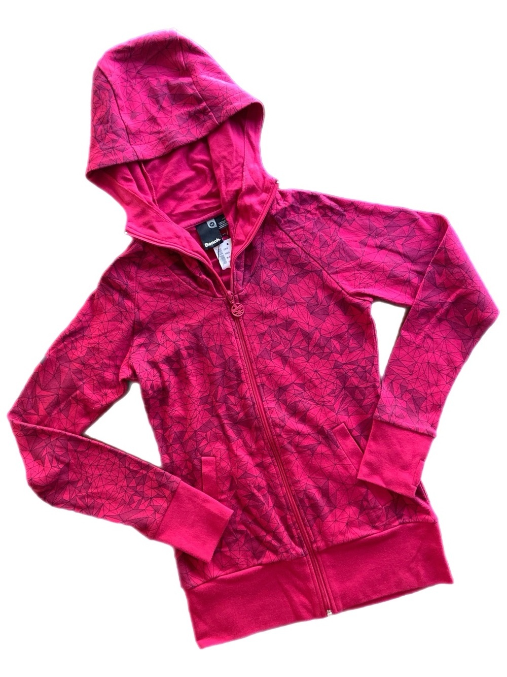 Bench Hot Pink Zip-Up Hoodie Jacket with Geometric Print Medium